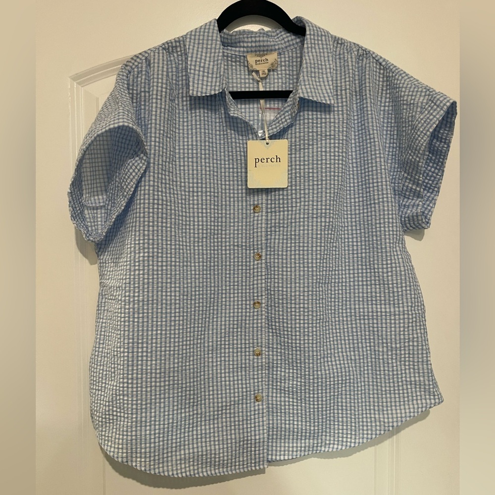 Seersucker Plaid Blouse NWT